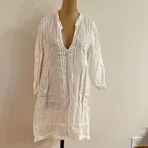 CP Shades sz S White 100% linen Tunic Dress pleated  v neck great condition